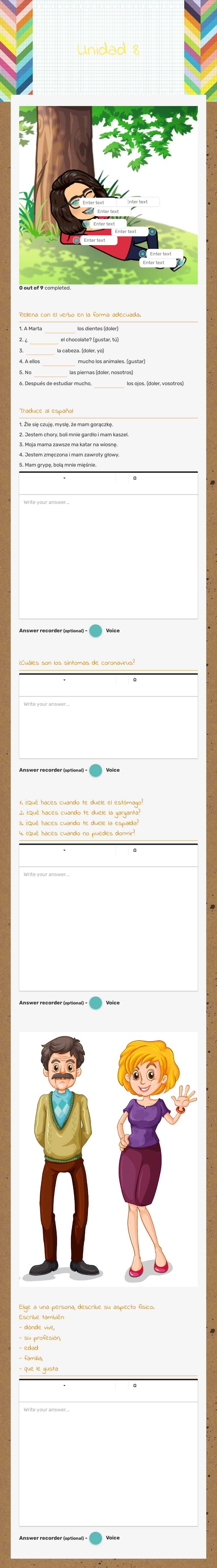 Unidad 8 worksheet preview image