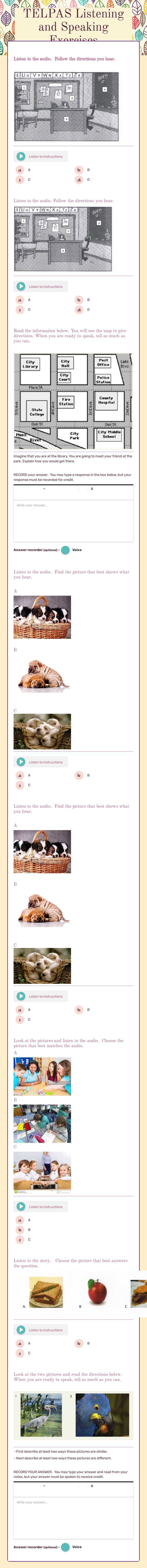 TELPAS Listening and Speaking Exercises worksheet preview image