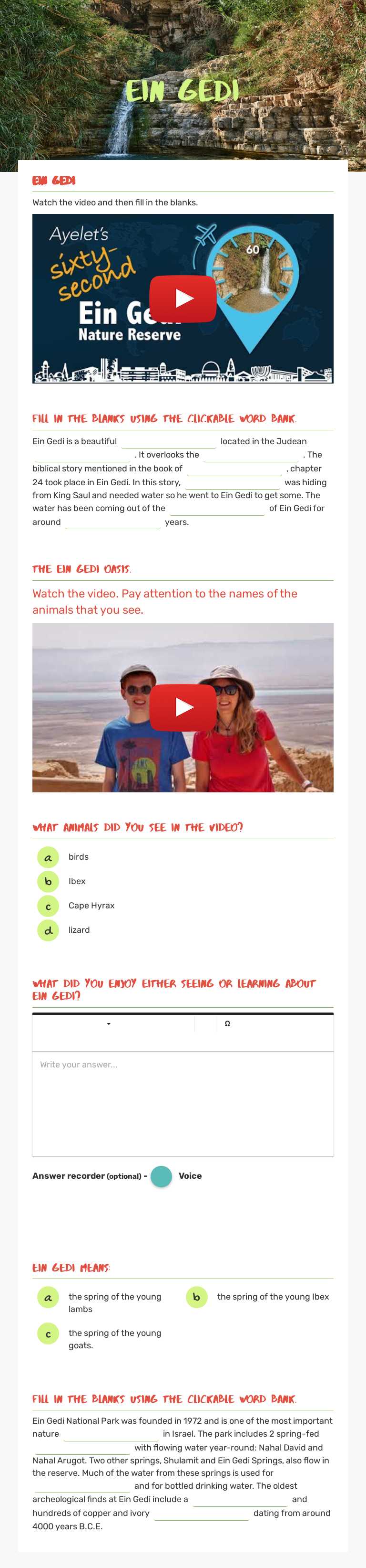 Ein Gedi worksheet preview image