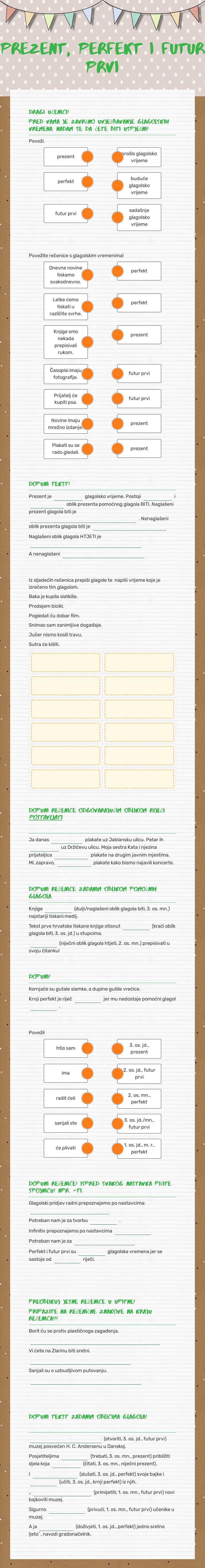 prezent, perfekt i futur prvi worksheet preview image