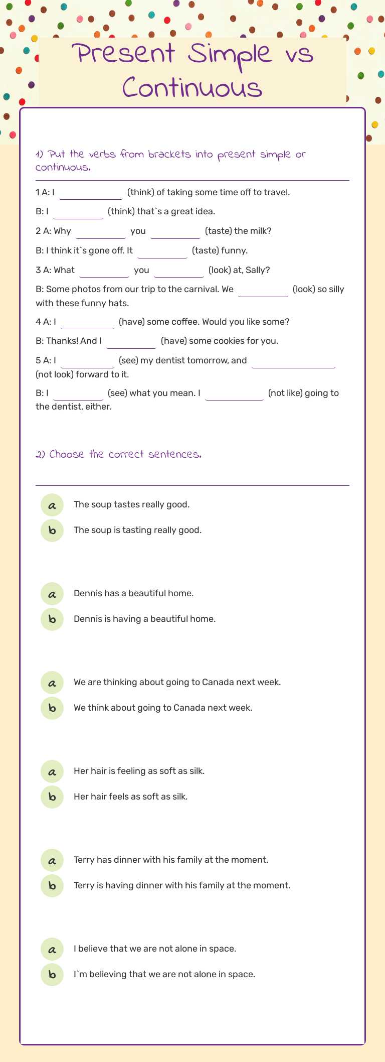 Master Present Simple vs. Continuous tenses with engaging English ...