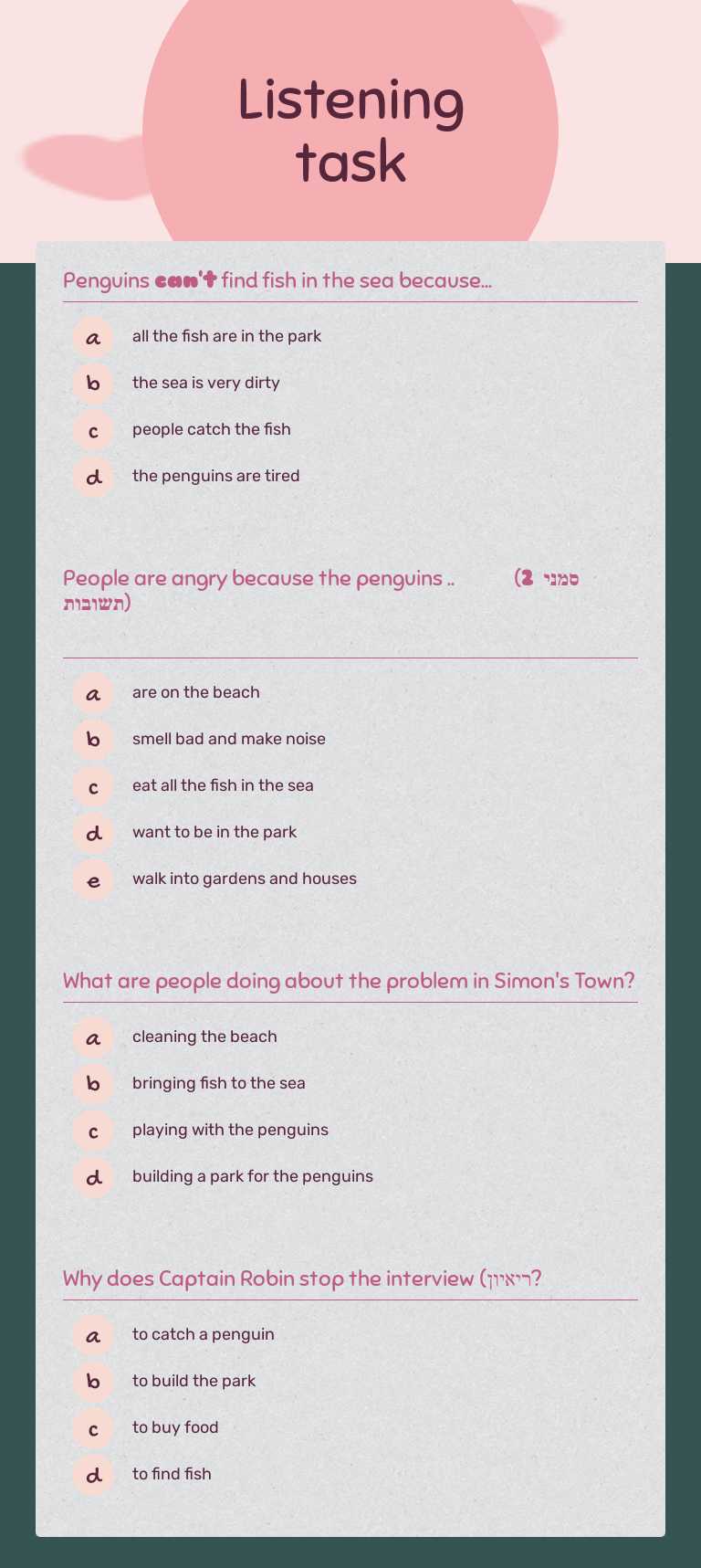 Listening
task Grade 5 worksheet preview