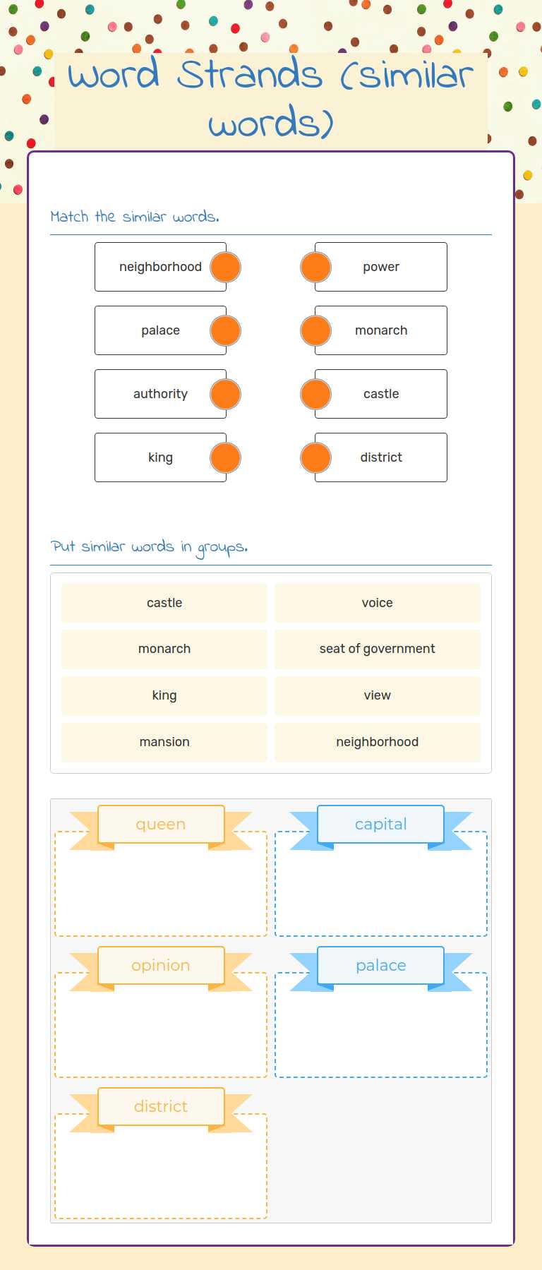 Word Strands (similar words) worksheet preview image