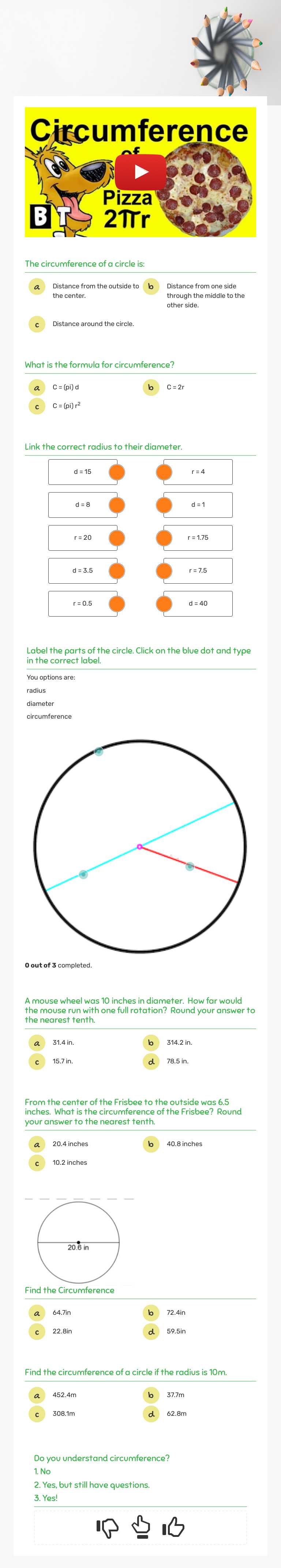 Circumference- 5th Period worksheet preview image