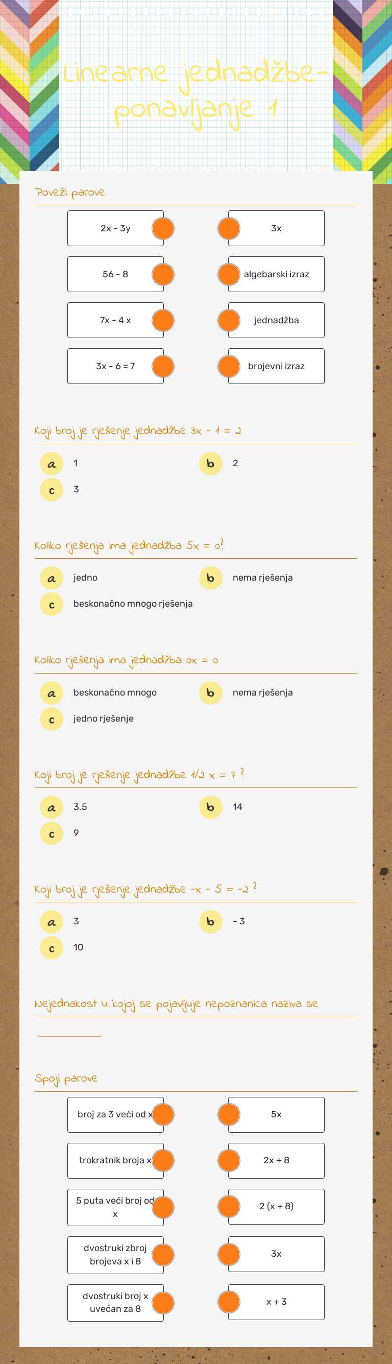 Linearne jednadžbe- ponavljanje 1 worksheet preview image