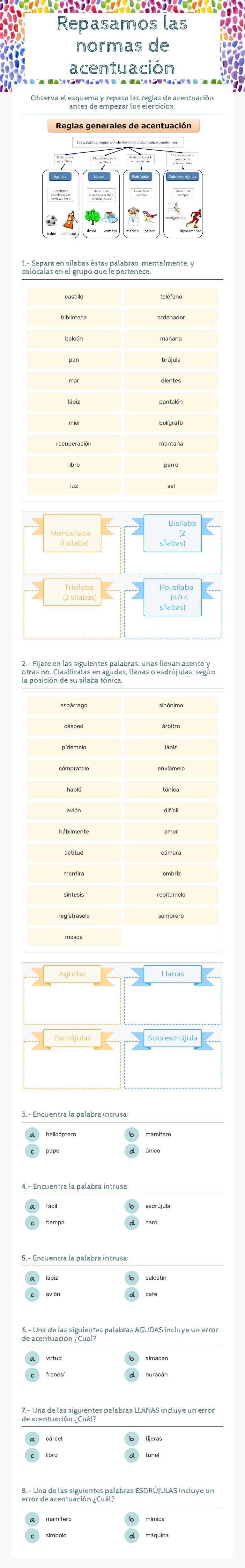 Repasamos las normas de acentuación Grade 5 worksheet preview