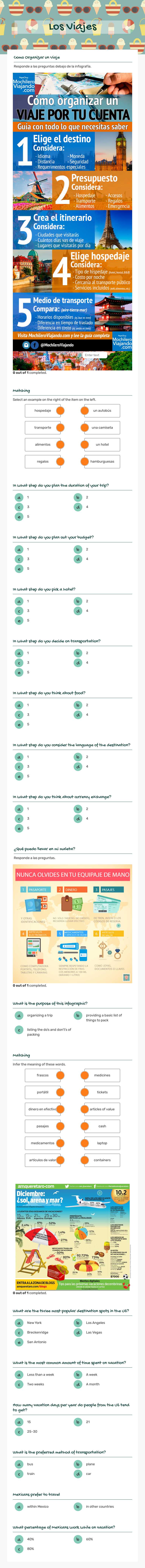 Los Viajes worksheet preview image