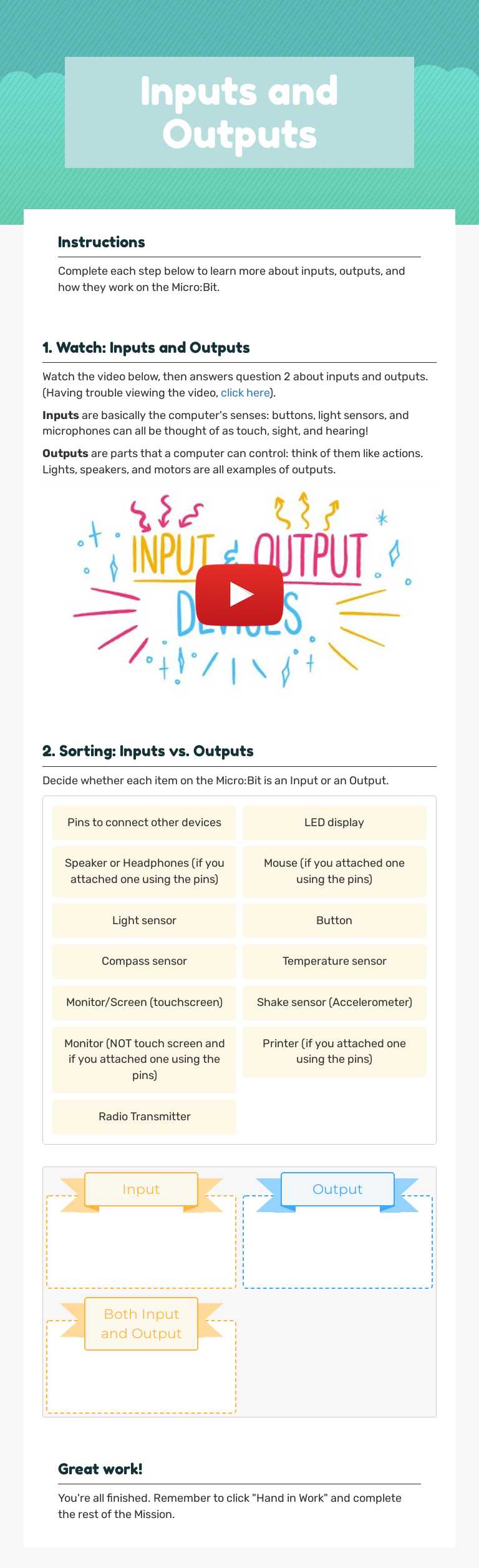 Inputs and Outputs worksheet preview image