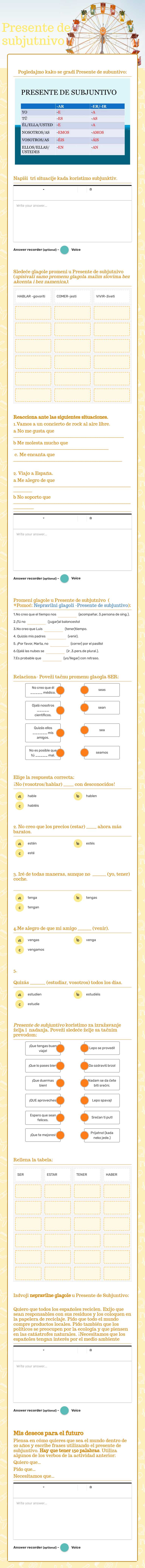 Presente de subjutnivo worksheet preview image