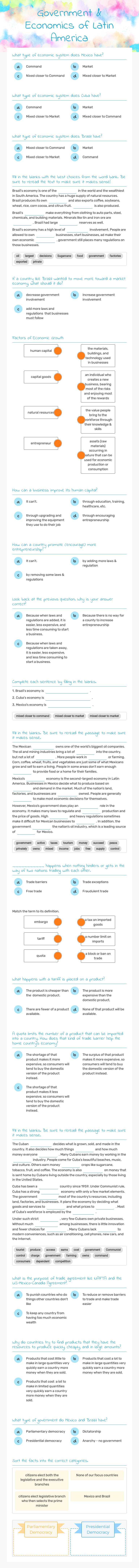 Government & Economics of Latin America worksheet preview image