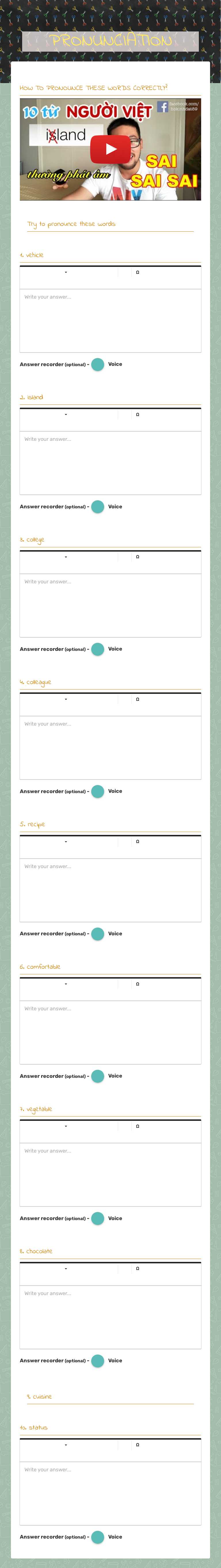 PRONUNCIATION worksheet preview image