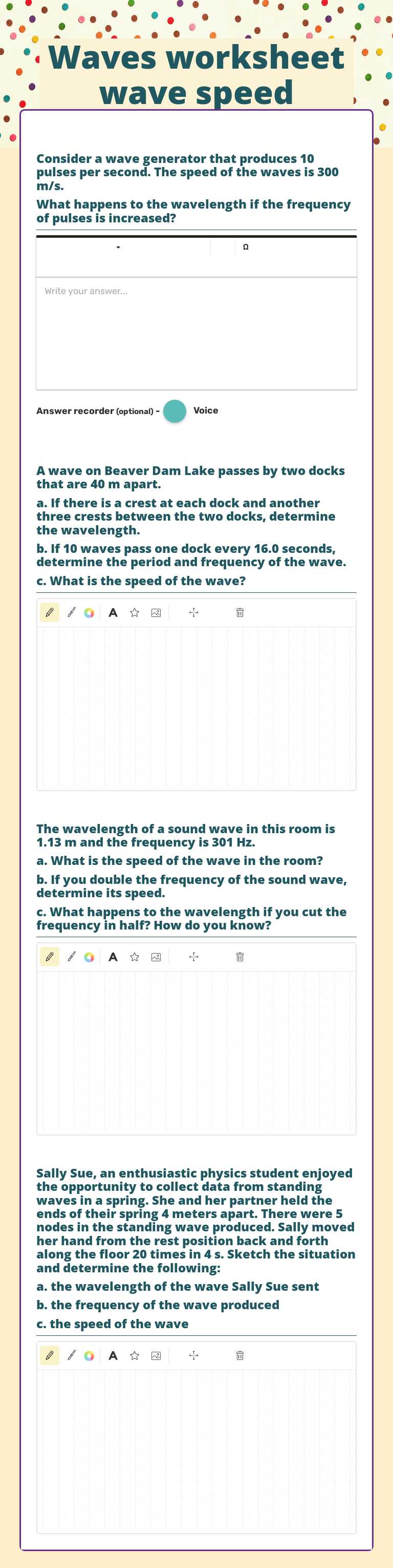 Waves worksheet wave speed Grade 8 worksheet preview