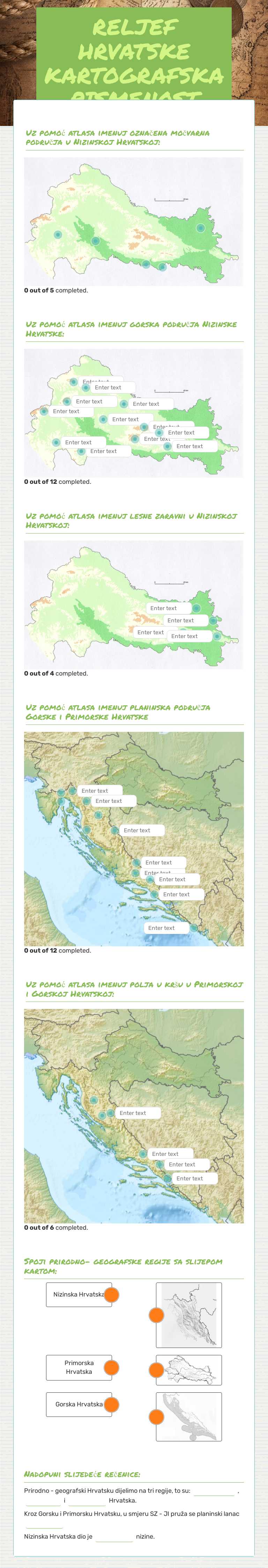 RELJEF HRVATSKE KARTOGRAFSKA PISMENOST worksheet preview image