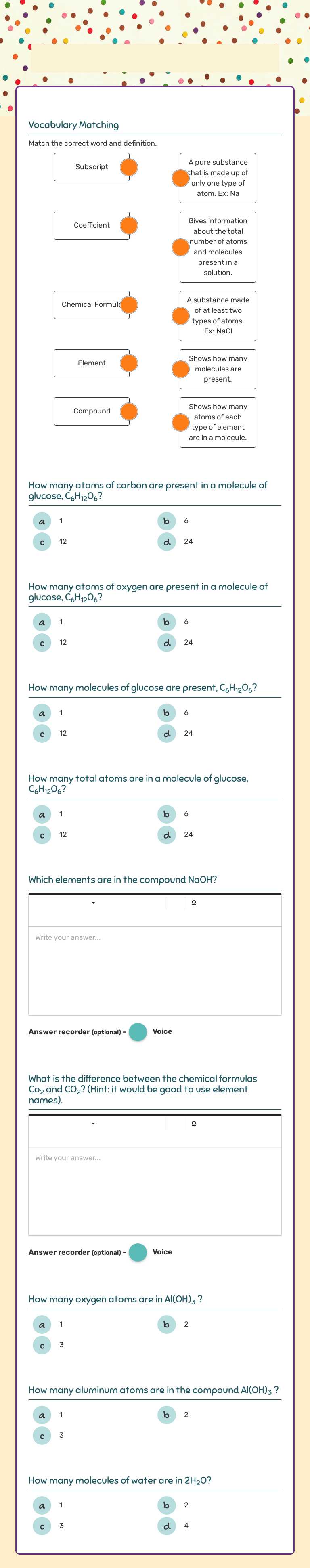 Chemical Formulas 
     and      Counting Atoms Grade 8 worksheet preview