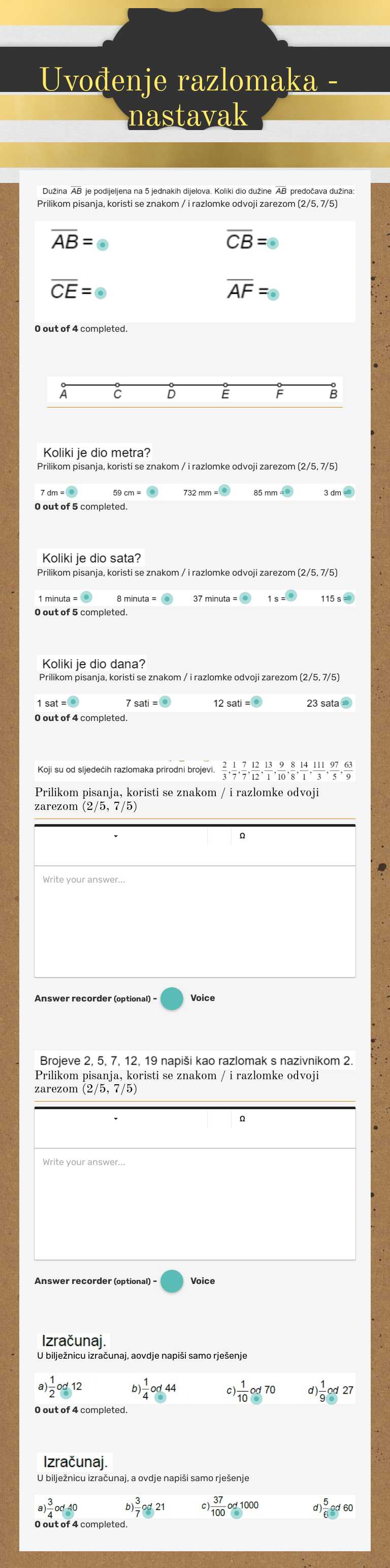 Uvođenje razlomaka - nastavak Grade 5 worksheet preview