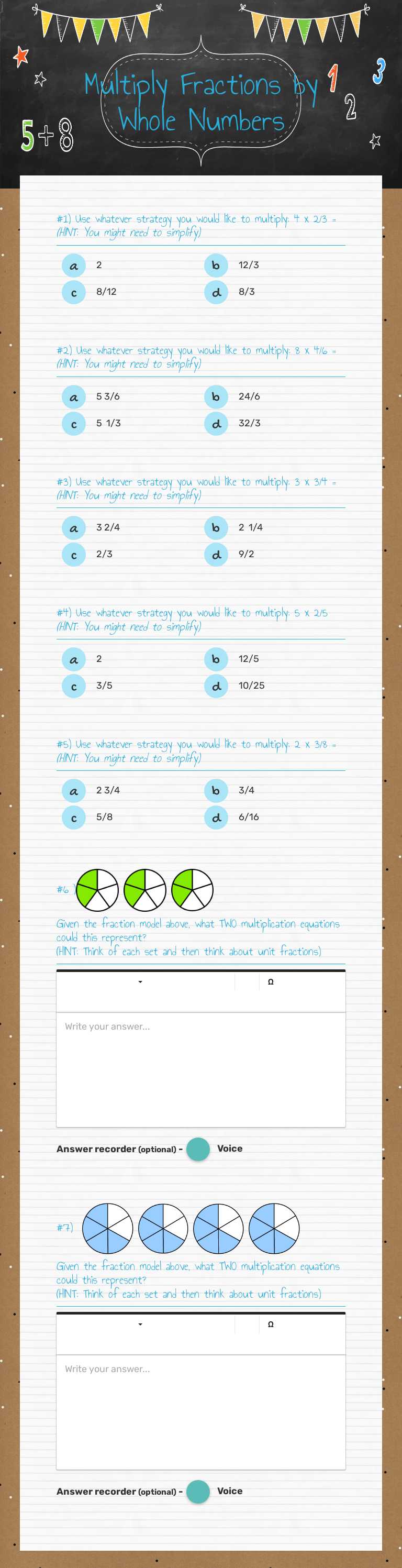 Multiply Fractions by Whole Numbers worksheet preview image