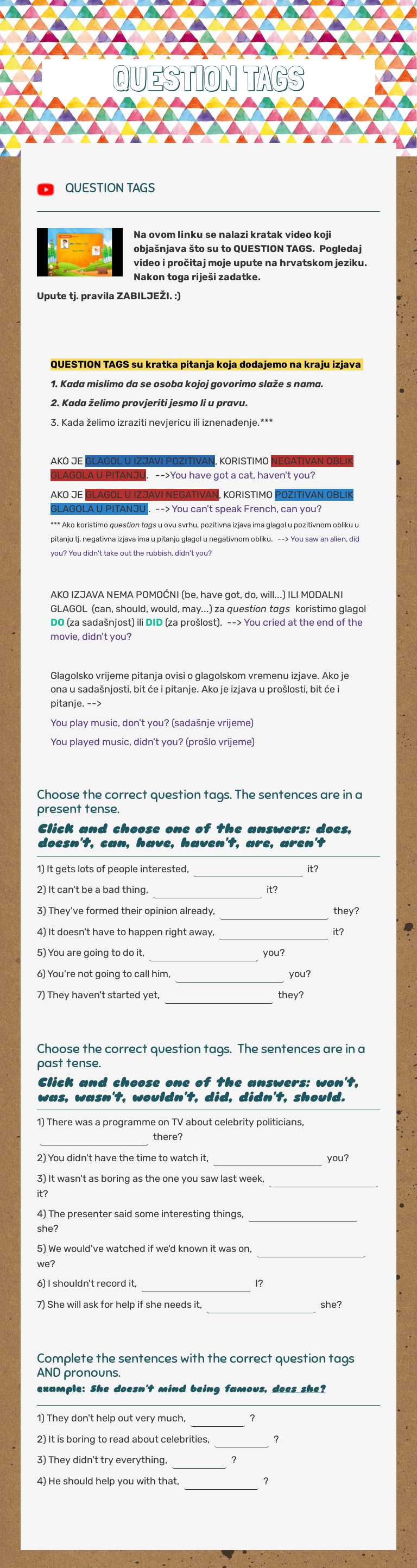 QUESTION TAGS worksheet preview image