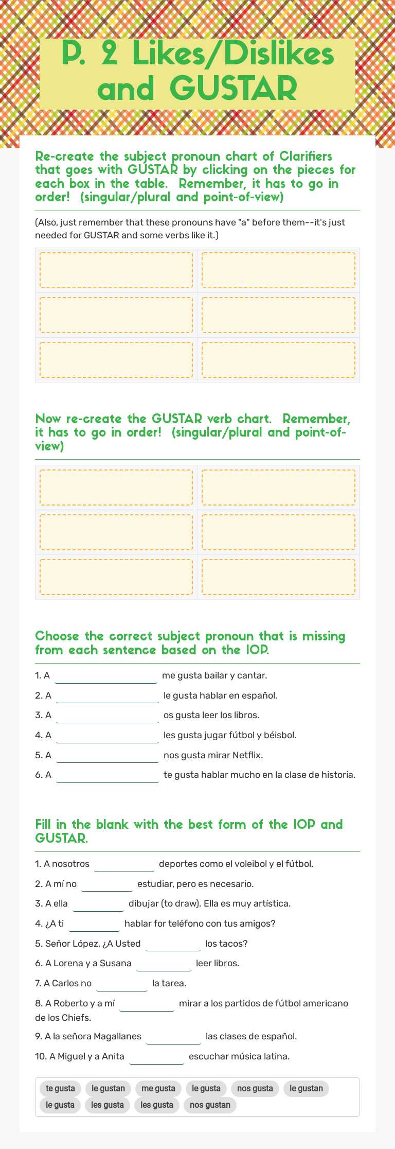 P. 2 Likes/Dislikes and GUSTAR worksheet preview image