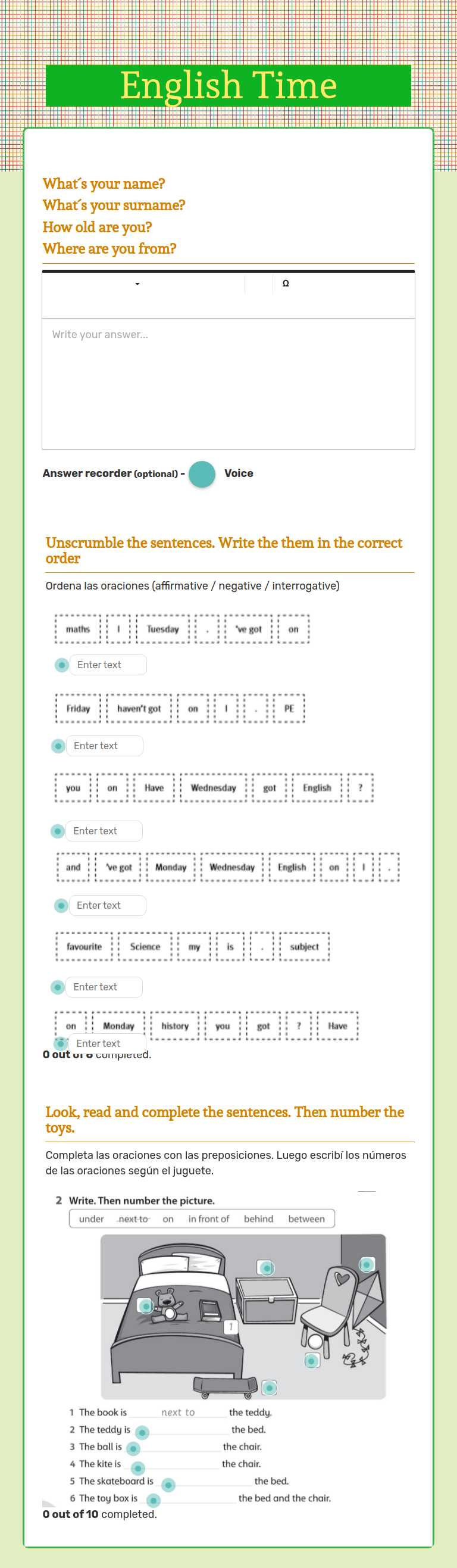 English Time worksheet preview image