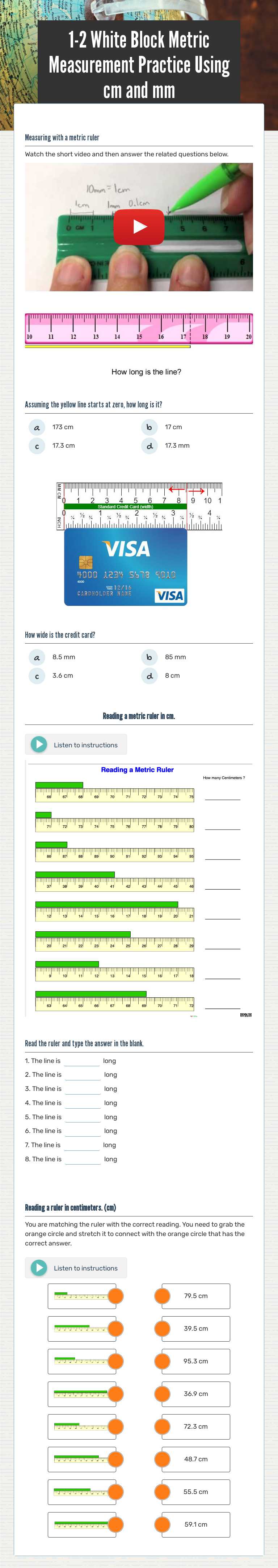 1-2 White Block               
Metric Measurement Practice Using cm and mm worksheet preview image