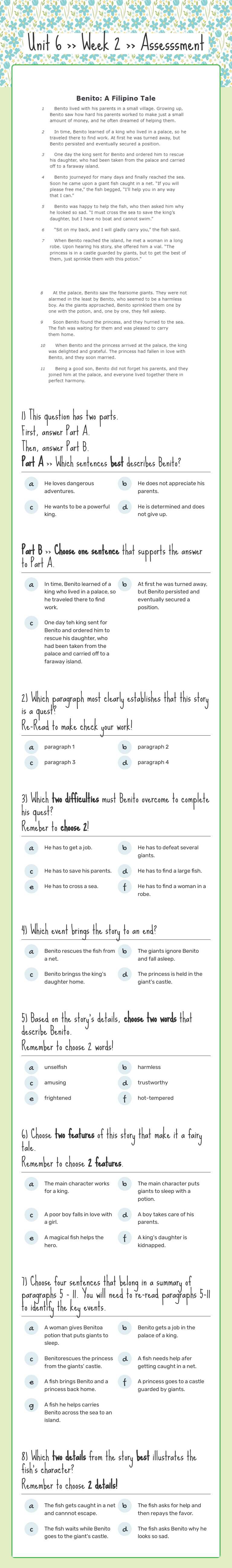 Unit 6 >> Week 2 >> Assesssment worksheet preview image