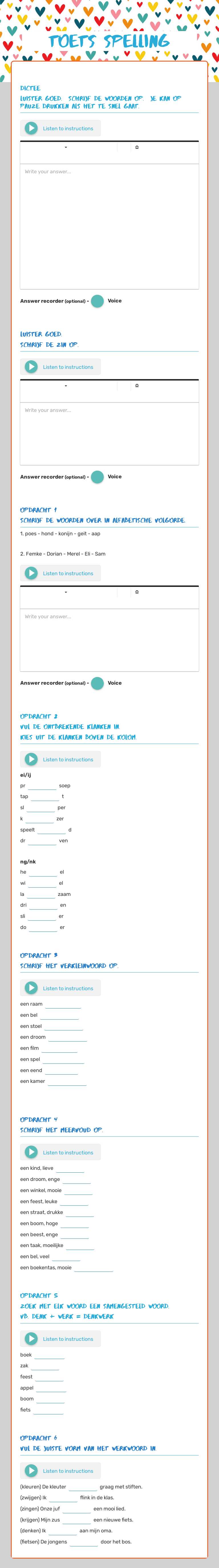 Toets spelling worksheet preview image