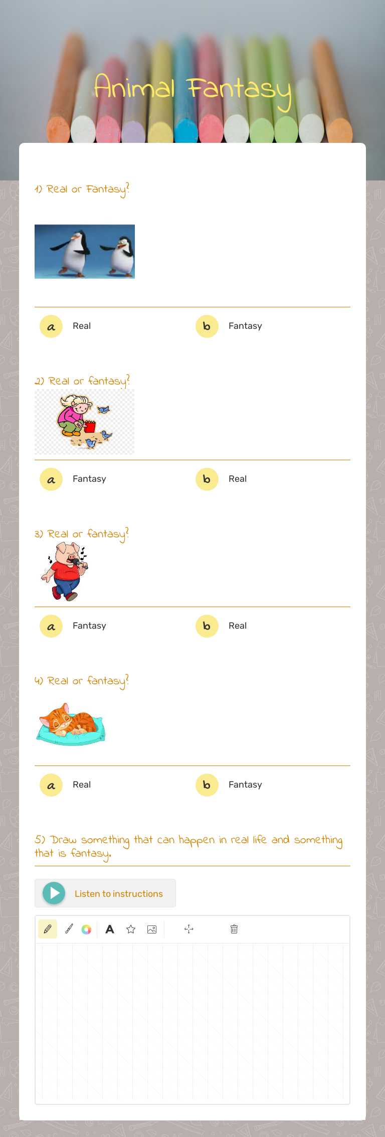 Animal Fantasy worksheet preview image