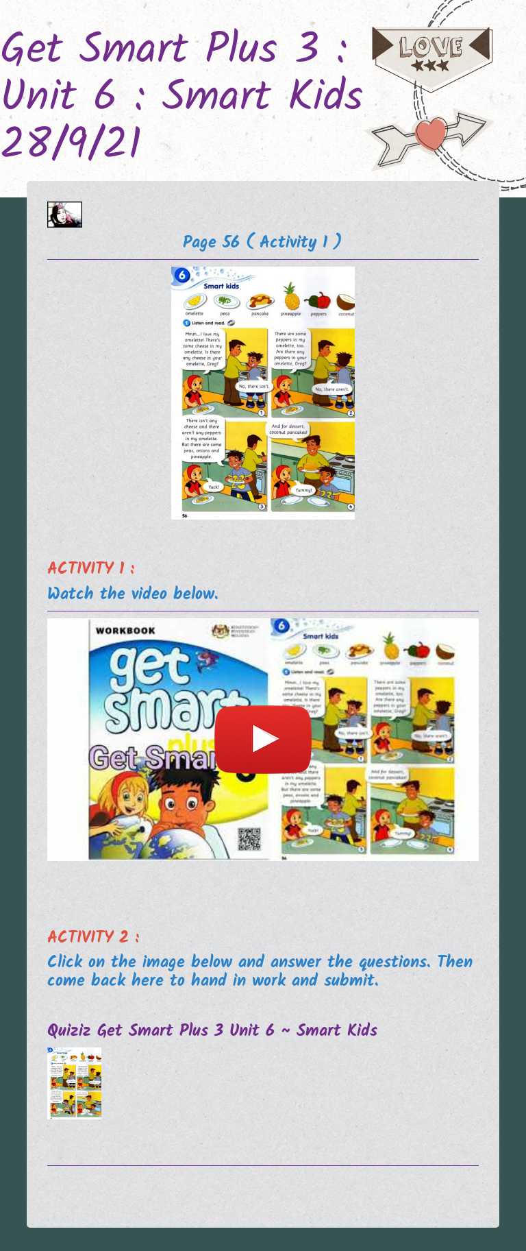 Get Smart Plus 3 : Unit 6 : Smart Kids 28/9/21 worksheet preview