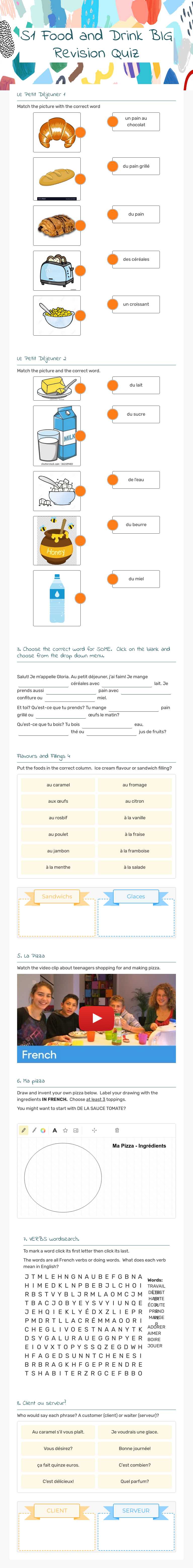 S1 Food and Drink    BIG Revision Quiz worksheet preview image