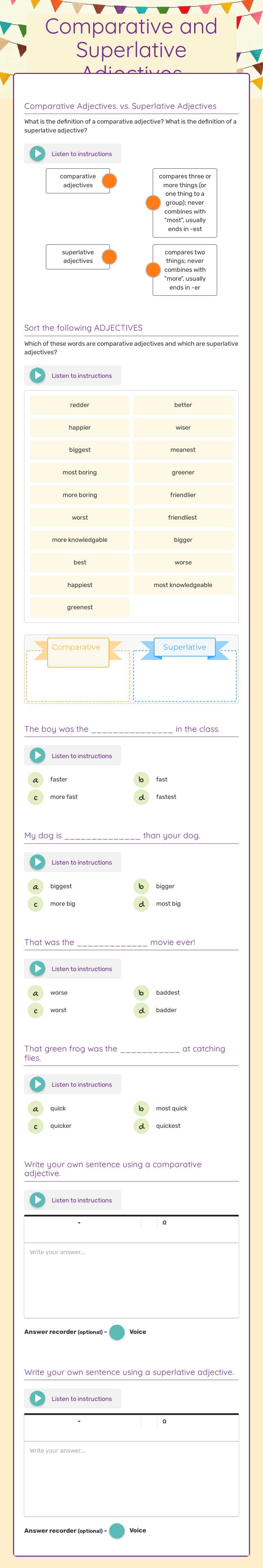 Comparative and Superlative Adjectives worksheet preview image
