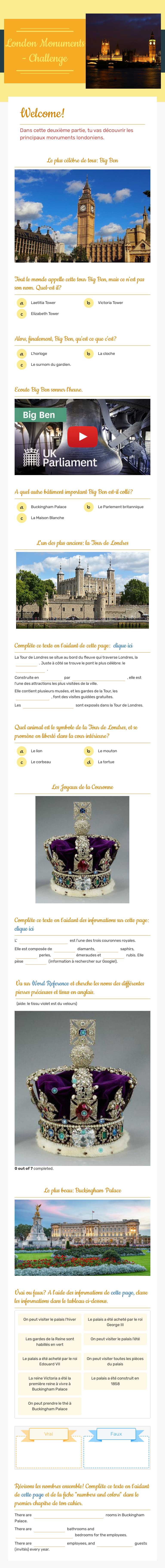 London Monuments - Challenge worksheet preview image
