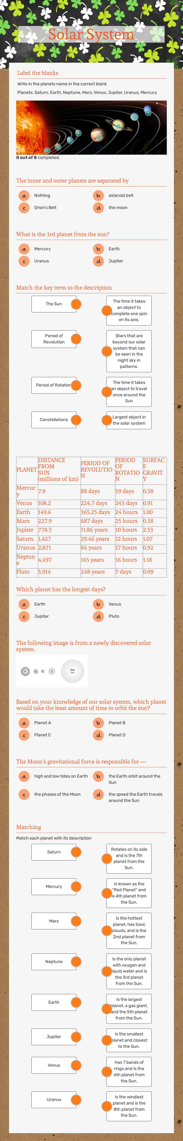 Solar System worksheet preview image