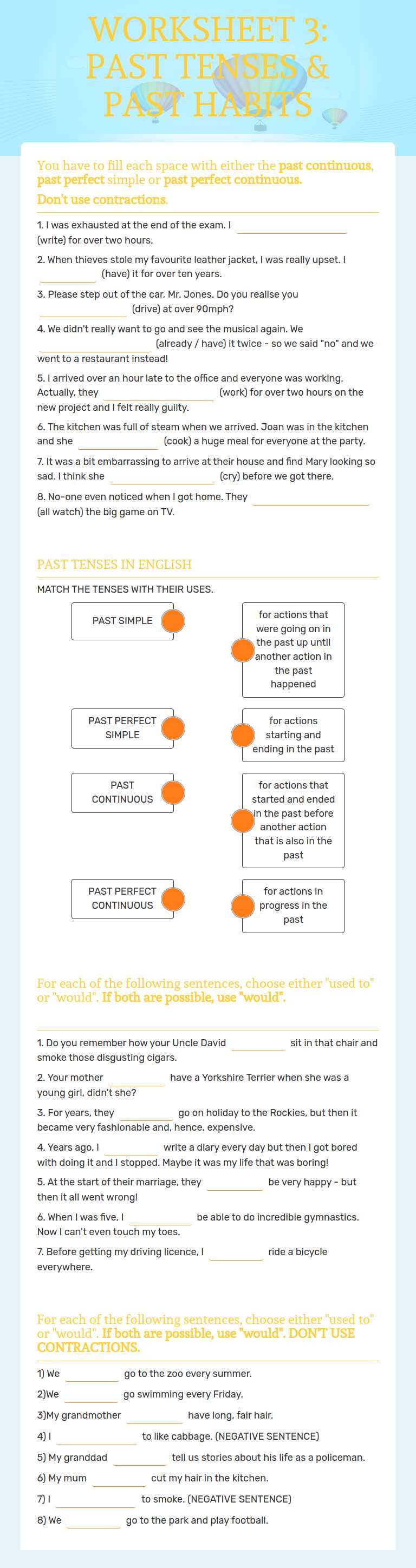 WORKSHEET 3: PAST TENSES & PAST HABITS worksheet preview image