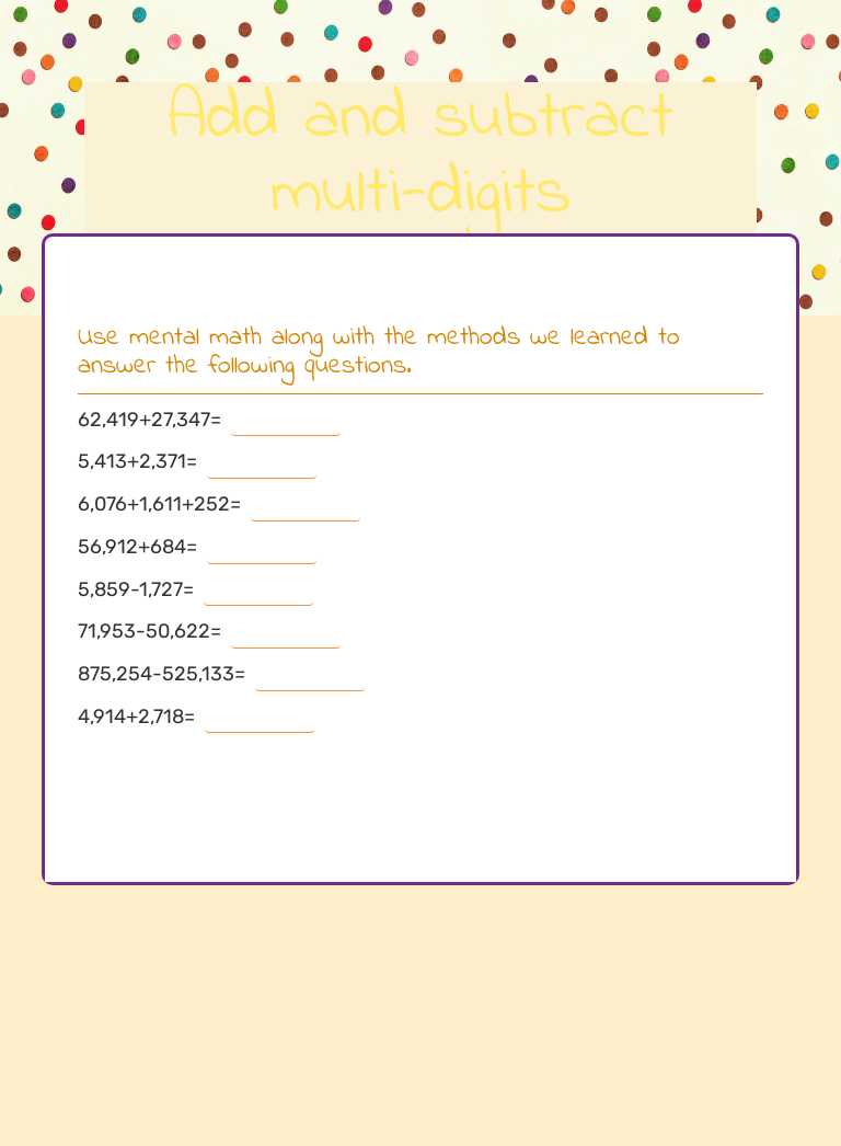 Add and subtract multi-digits worksheet preview image
