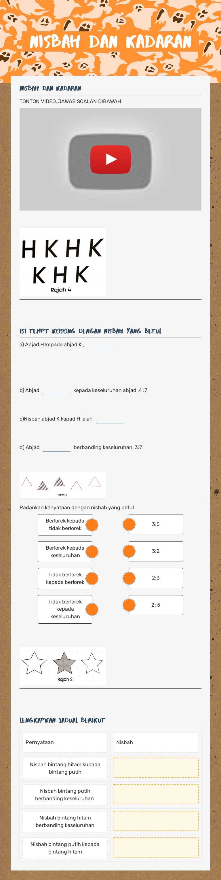nisbah dan kadaran Grade 6 worksheet preview