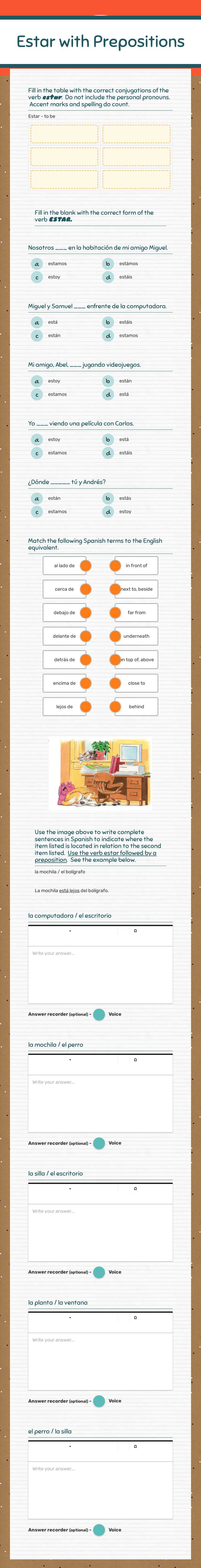 Estar with Prepositions worksheet preview image