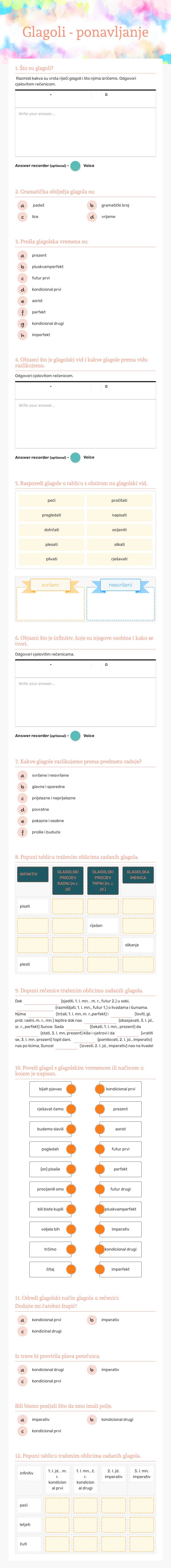 Glagoli - ponavljanje worksheet preview image