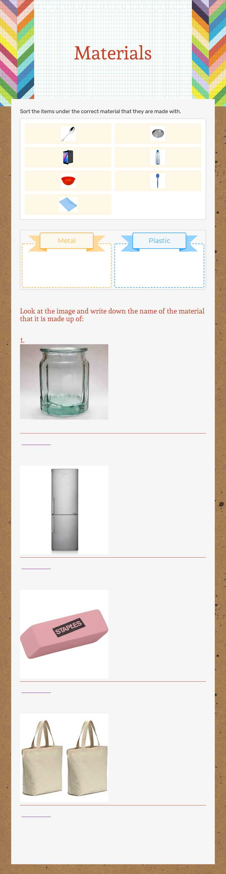 Materials worksheet preview image