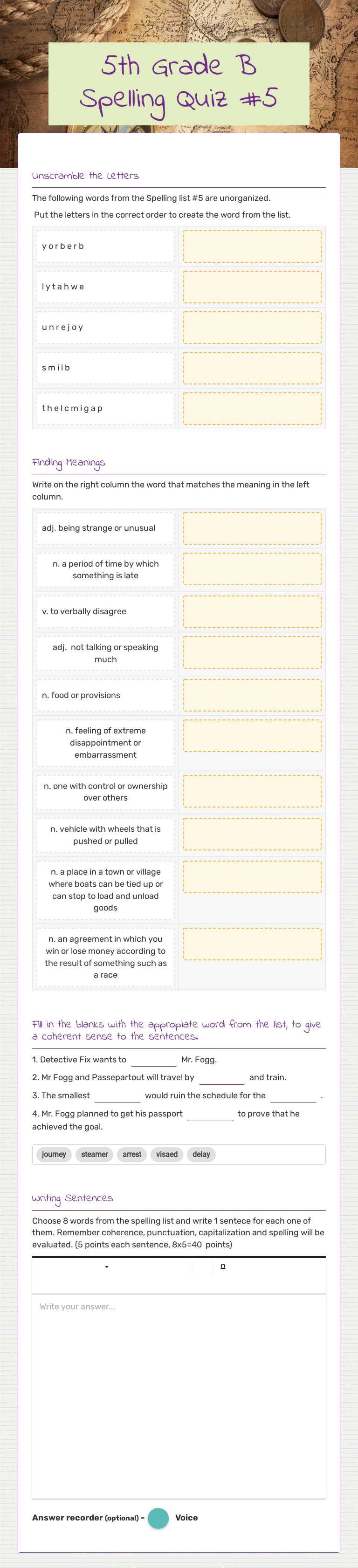 5th Grade B Spelling Quiz  #5 Grade 5 worksheet preview
