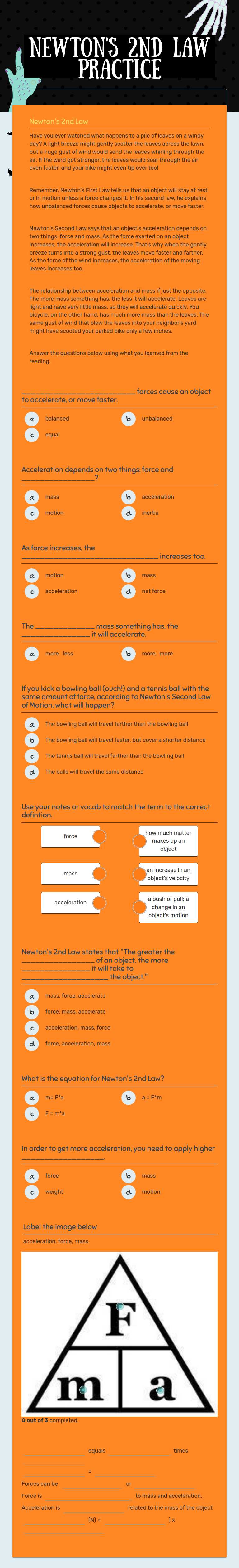 Newton's 2nd Law 
Practice worksheet preview image