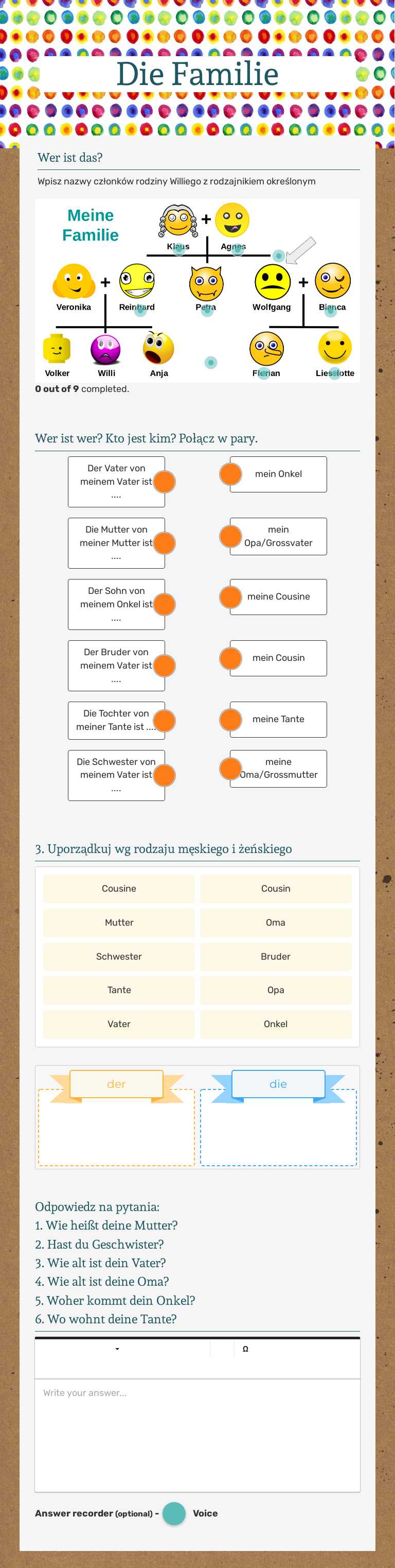Die Familie Grade 9 worksheet preview