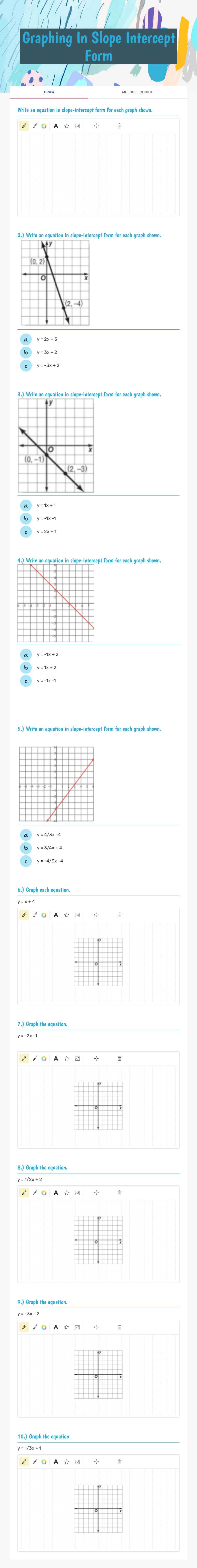 Graphing In Slope Intercept Form worksheet preview image