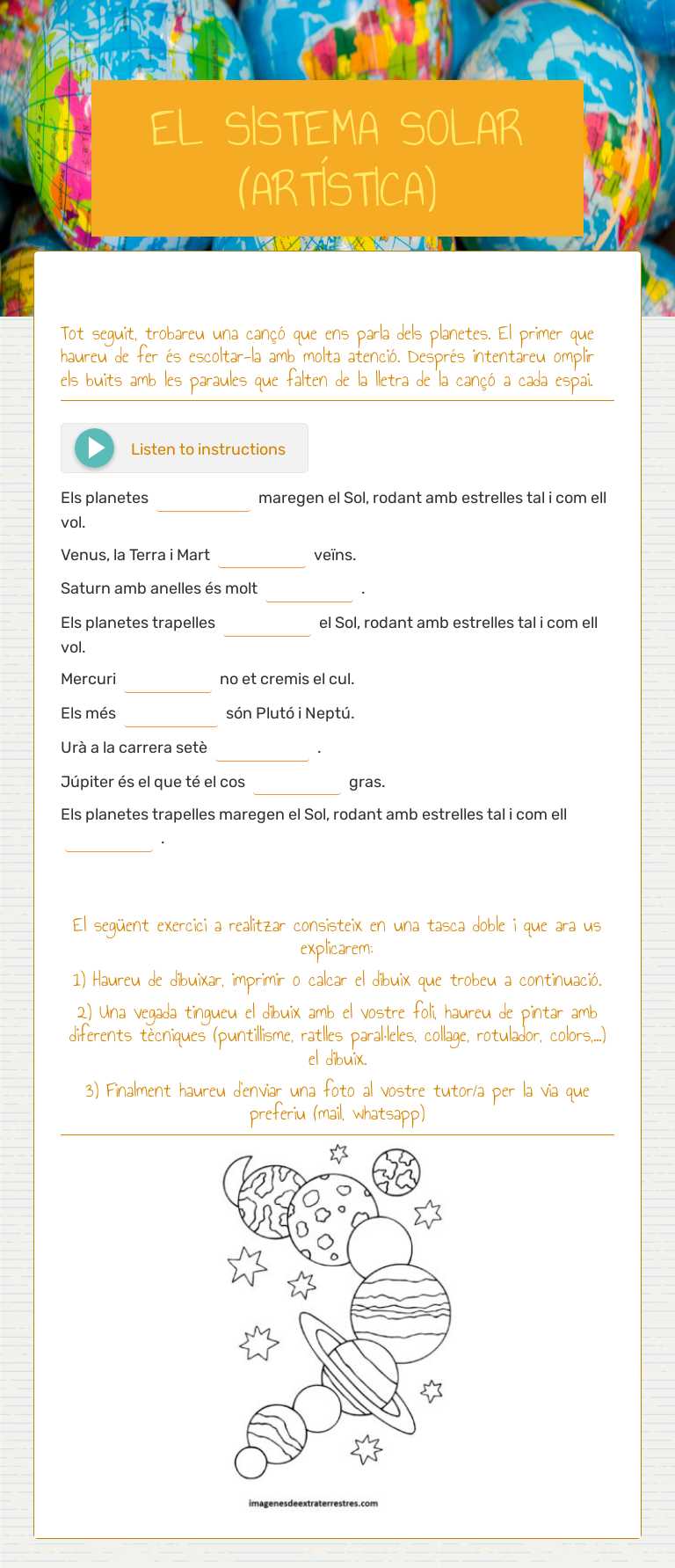 EL SISTEMA SOLAR (ARTÍSTICA) worksheet preview image