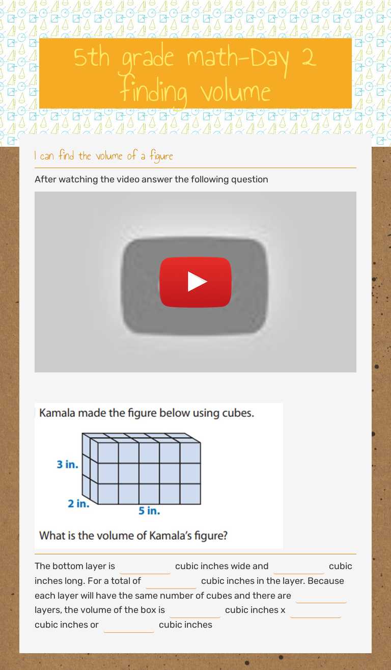 5th grade math-Day 2 finding volume worksheet preview image
