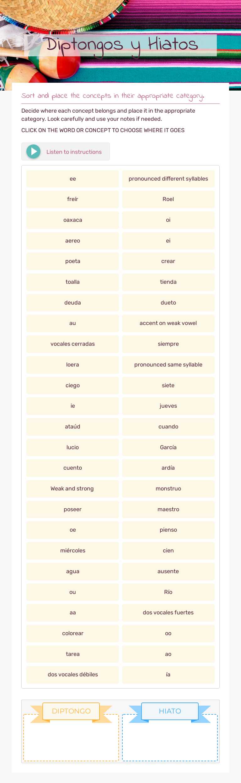 Diptongos y Hiatos Grade 9 worksheet preview