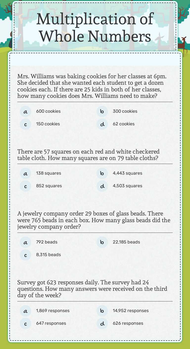 Multiplication of Whole Numbers Grade 5 worksheet preview