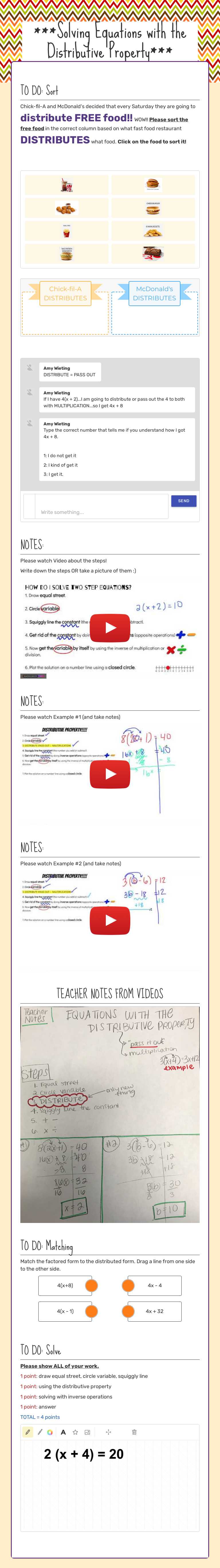 ***Solving Equations with the Distributive Property*** worksheet preview image