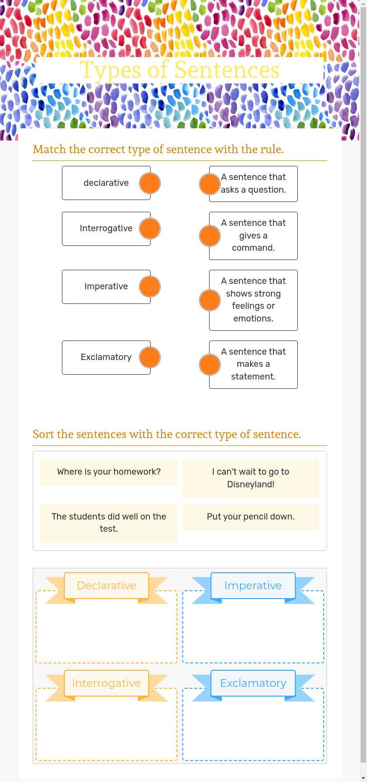Types of Sentences worksheet preview image