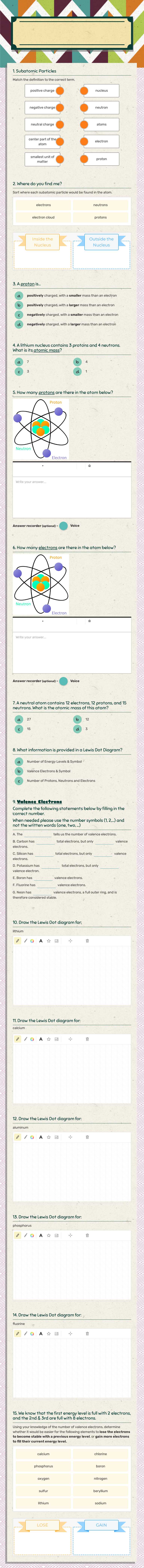 Atomic Structure Review Grade 8 worksheet preview
