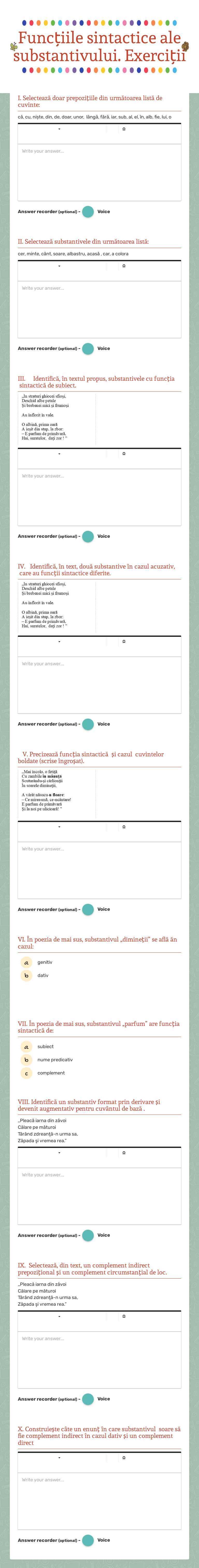 Funcțiile sintactice ale  substantivului. Exerciții worksheet preview image